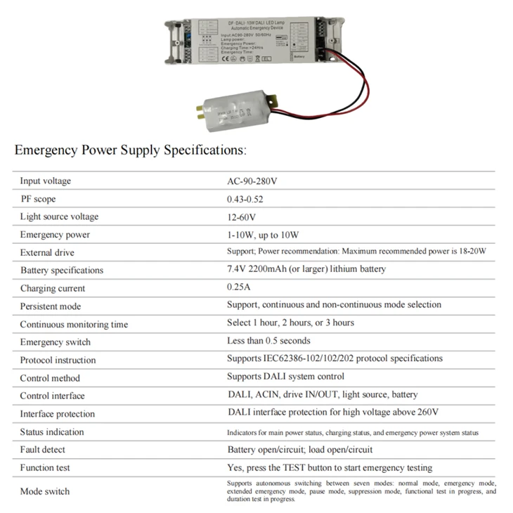 DF-DALI-10W DALI emergency driver specification