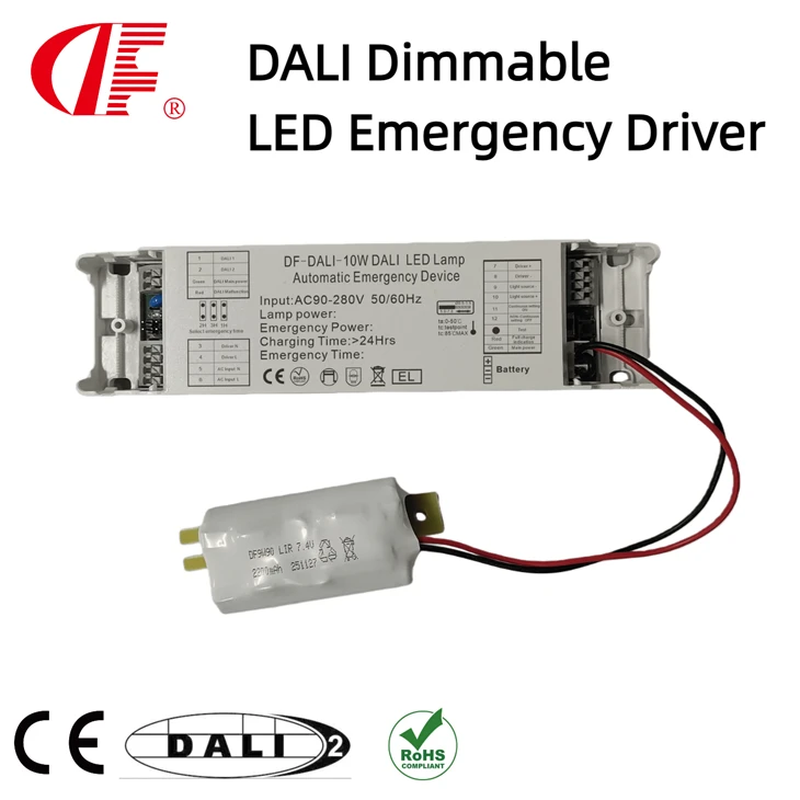 DALI Pemacu Kecemasan LED DALI Boleh Dimalapkan-2 Diselenggara/Tidak Diselenggara Dengan Bateri LIR Output Kecemasan 10W