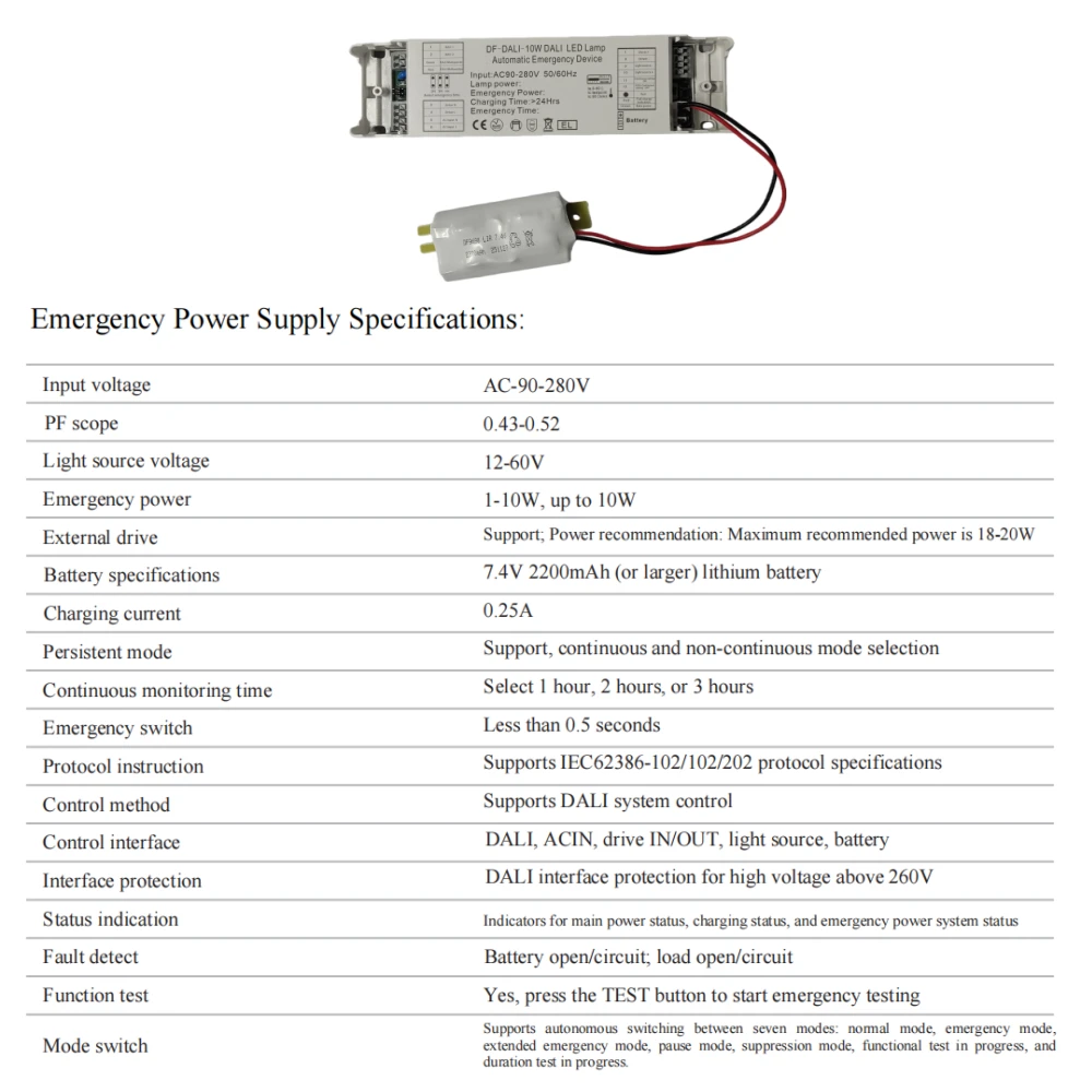 DF-DALI-10W DALI emergency driver specification DF-DALI-10W DALI emergency driver specification